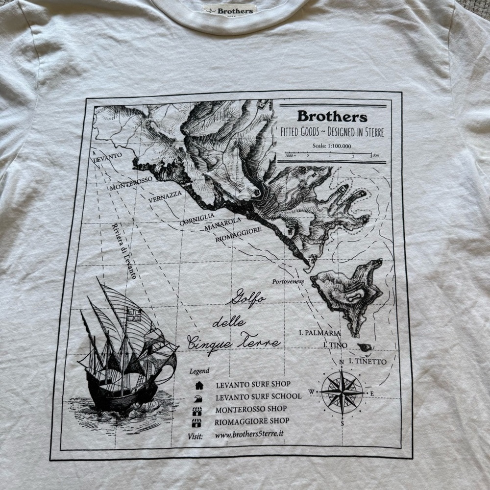 Brothers Cinque Terre Graphic T Shirt White Map Print Italy‎ Size M